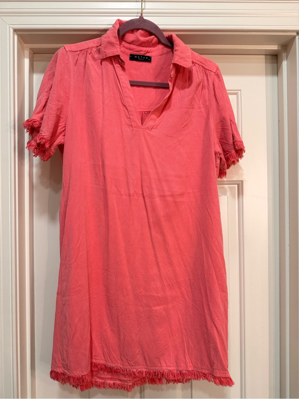 Maven West Coral Fringe V-Neck Mini Dress